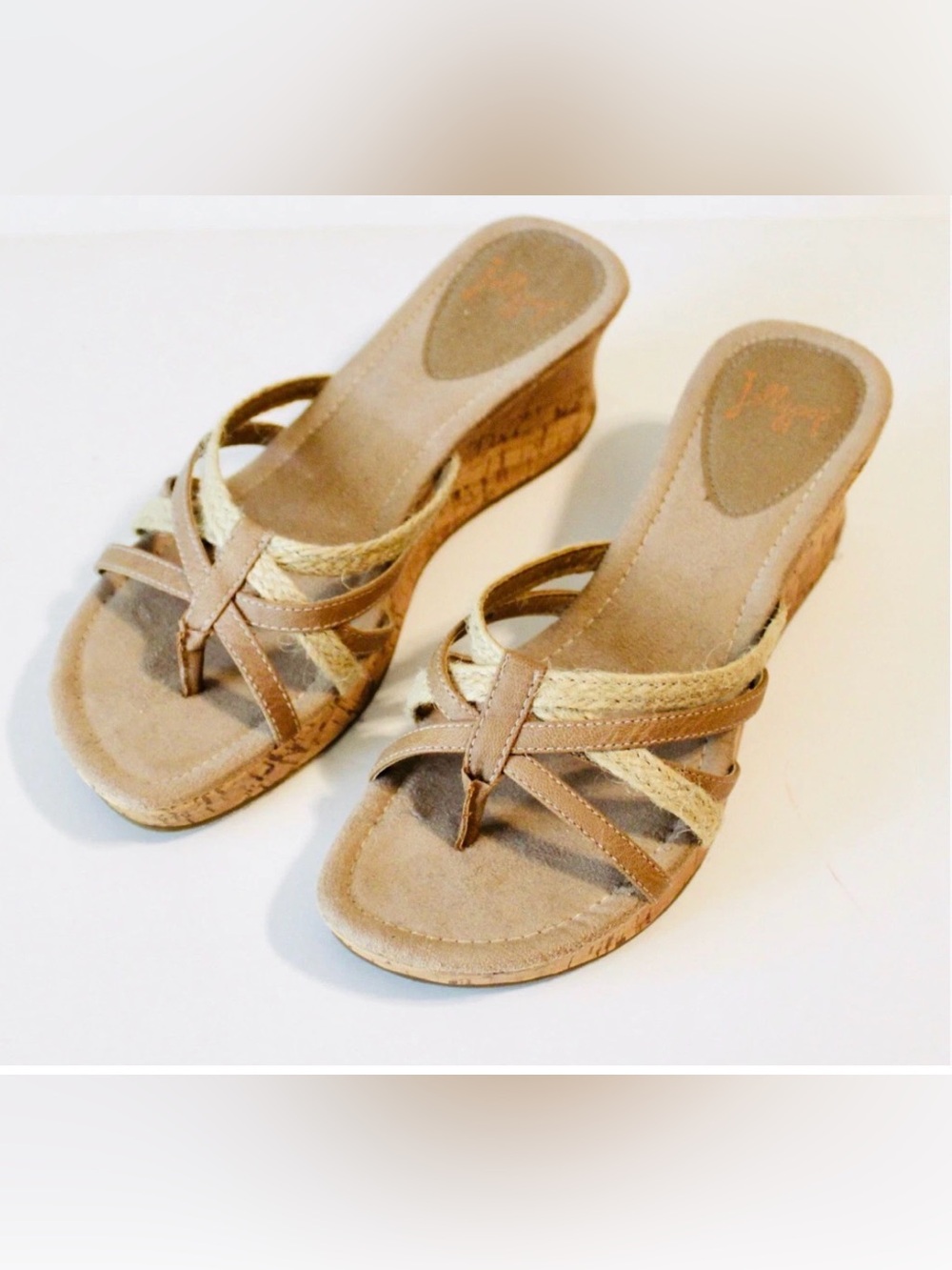 Jellypop Racey Sandals Camel Tan Wedge Cork Shoes